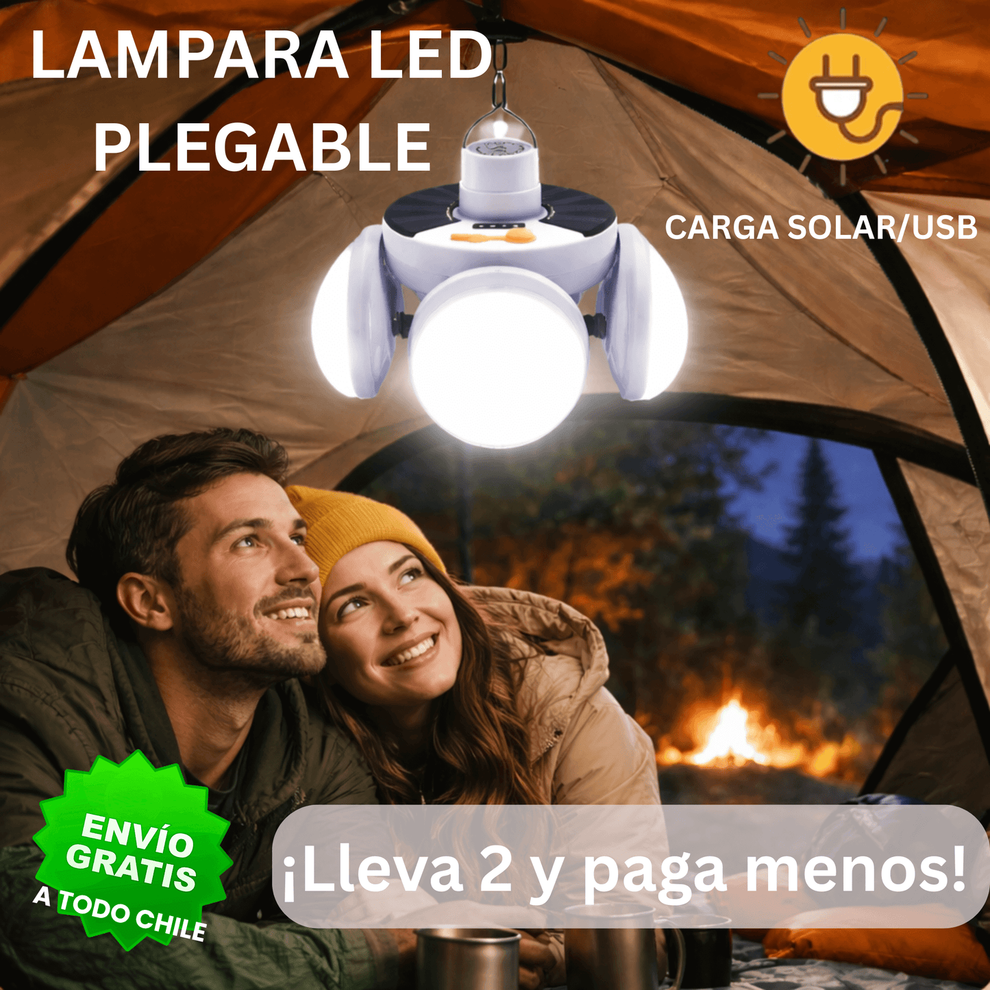 Lámpara LED Plegable - Recarga Solar y USB