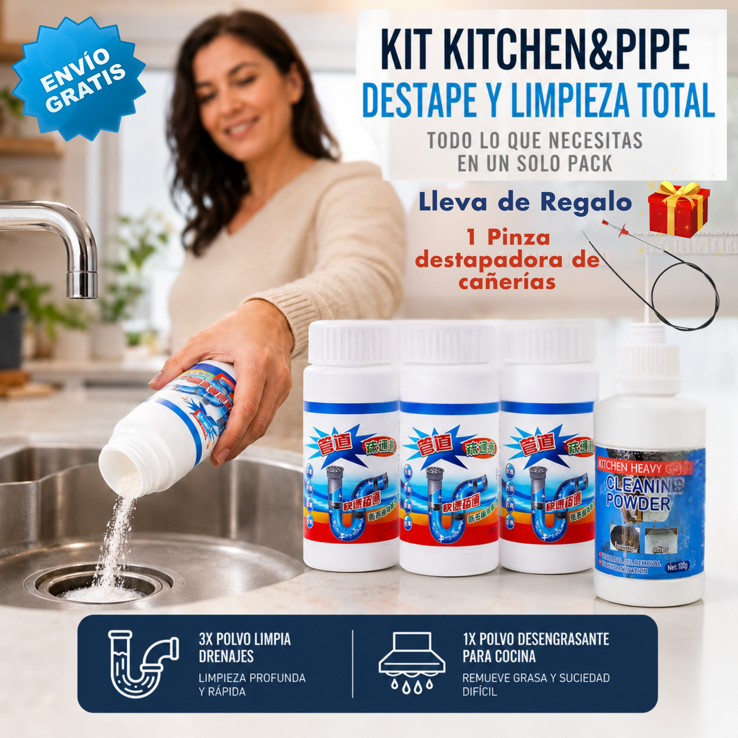 Kitchen&Pipe: Kit Destape y Limpieza Total