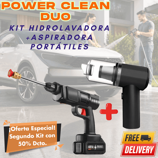 PowerClean Duo™: Kit de Limpieza Hidrolavadora + Aspiradora portátiles